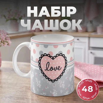 Набор фарфоровых чашек 48 штук в коробке 400 мл Love чашки на подарок для чая и кофе Серый