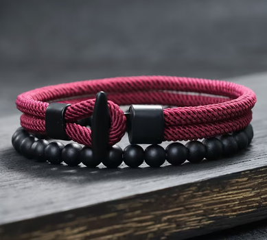 Двошаровий браслет Milan Line Ocean + Beads, браслет на удачу Винний колір