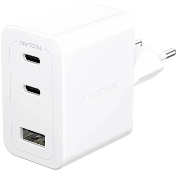 Ładowarka Panzer Glass empower Turbo 70W 2xUSB-C + USB-A GaN White-Silver (EM31479)