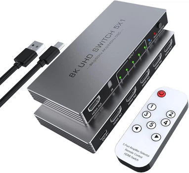 HDMI 2.1 перемикач 5-в-1 (8K@60Hz / 4K@240Hz): Селектор Switch з підтримкою HDR10+, HDCP 2.3 та CEC