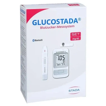 Глюкометр GLUCOSTADA SET мг/дл з Bluetooth — вимірювання цукру в крові, індикатор до/після їжі, передача даних у додаток