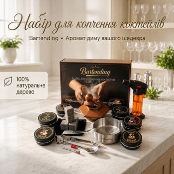 Набір для копчення коктейлів Bartending, смокер шестикутний темне дерево з повним набором аксесуарів для бару