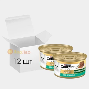 Влажный корм для кошек Gourmet Gold кусочки в паштете с кроликом, 12 шт. по 85 г