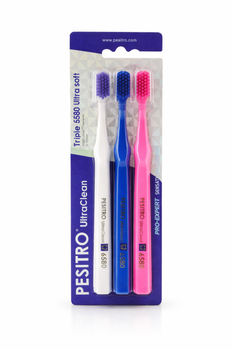 Набір зубних щіток PESITRO 6580 Ultra Soft Triple 3 шт. біла + синя + рожева