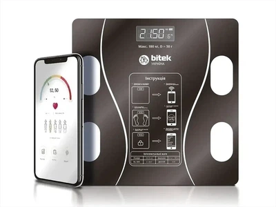 Напольные электронные весы BITEK BT-1605 смарт весы с LED-дисплеем, Bluetooth, стеклянной платформой до 180 кг Черные (О155)