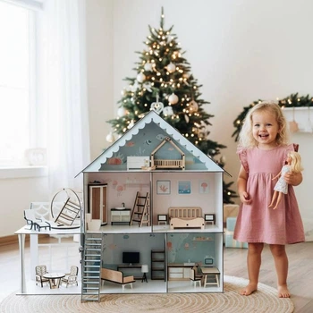Кукольный дом Sea Villa 75х60х60 см большой с мебелью Детский домик для кукол барби девочек деревянный lol ПРЕМІУМ
