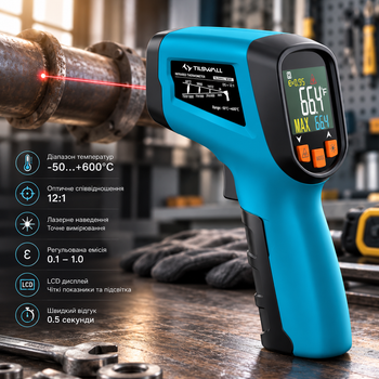 Инфракрасный пирометр Tilswall W301 -50…+600°C, лазерный термометр 12:1, LCD, регулируемая эмиссия