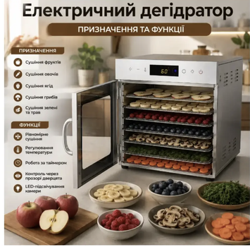 Сушарка для овочів і фруктів з металевим корпусом і цифровим керуванням Дегідратор для сушіння продуктів
