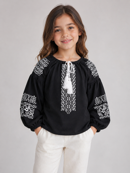 Вышиванка для девочки 5-9 лет черная с вышивкой (Q6197) 116