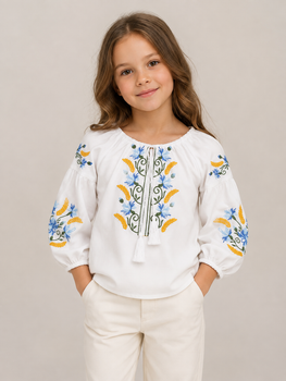 Вышиванка для девочки 5-9 лет белая с вышивкой (Q6196) 122