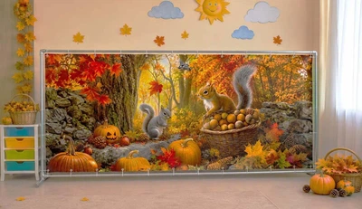 Баннер осенний для фотозоны PHOTODECOR «Белки с тыквой в осеннем лесу» 1 кв.м.