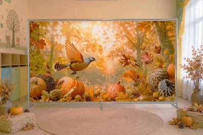 Баннер осенний для фотозоны PHOTODECOR «Осенние листья с тыквами» 1 кв.м.