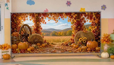 Баннер осенний для фотозоны PHOTODECOR «Кленовая арка с тыквами» 1 кв.м.