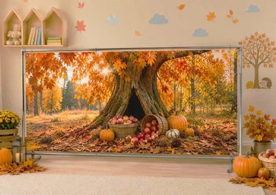 Баннер осенний для фотозоны PHOTODECOR «Тыквы и яблоки под осенним деревом» 1 кв.м.
