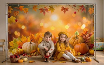 Баннер осенний для фотозоны PHOTODECOR «Золотая осень с тыквой» 1 кв.м