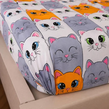 Простирадло на гумці дитяче Бязь Meow Family Помаранчевий/Сірий 60*120 висота 10 см