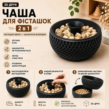 Чаша для фисташек 2 в 1, серая
