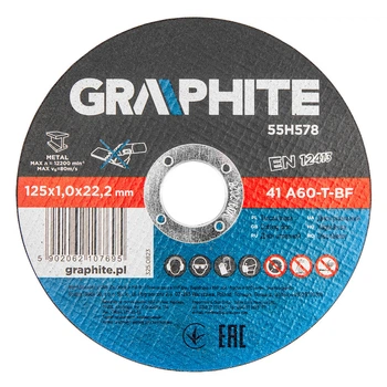 Graphite 55H578 Набор отрезных дисков по металлу 125×1×22,2 мм 10 шт A60-T-BF EN12413