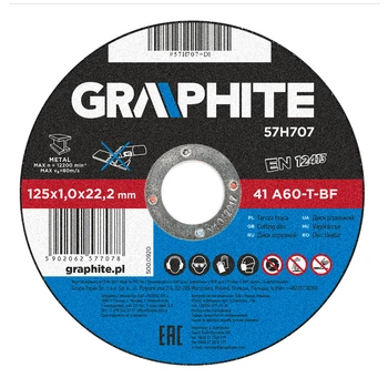 Отрезной диск по металлу Graphite 57H707 125×1×22,2 мм A60-T-BF профессиональный
