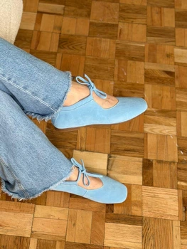Балетки женские весенне-осенние KATI SHOES из натуральной замши 38 р. голубые 075 (6338)