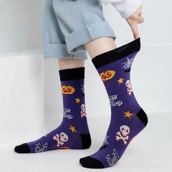 Яскраві високі шкарпетки з принтом Хелловін Honey Fashion Accessories 37-43р фіолетовий (1-80/8)