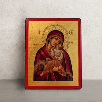 Писаная греческая икона Божией Матери Взыграние Младенца 16×20 см