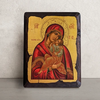 Греческая писаная икона Божией Матери Взыграние Младенца 19×24 см