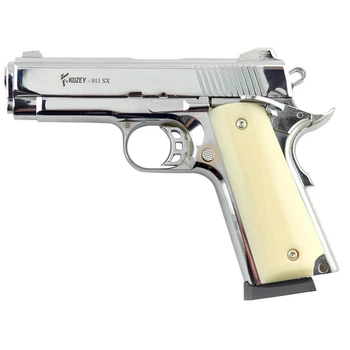 Сигнально-стартовый пистолет KUZEY 911-SX#3, 9+1/9 mm (Shiny Chrome Plating/White Grips) add 1 magaz