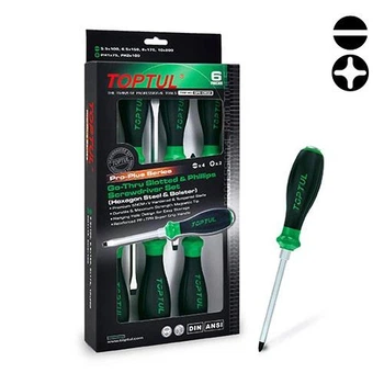 Набір викруток TOPTUL GFE-0801 чорний з зеленим 8 одиниць серії PRO-PLUS SERIES хрестові Philips PH та шліцові Slotted SL (112-163-GFE-0801)