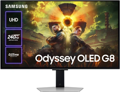 Монитор 32" Samsung Odyssey OLED G8 Silver (LS32DG800SZXUA) -- UHD OLED / 0.03 мс (GtG) / 240Гц / DCI 99% / HDR10+ Gaming / AMD FreeSync Premium Pro / G-SYNC / Samsung OLED Safeguard+ / Speaker 2x5W
