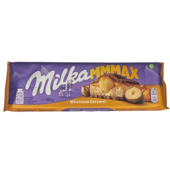 Молочний шоколад, Milka MMMAX, з цілим фундуком та карамеллю, 300 г, велика плитка, шоколадка з горіхами, солодощі
