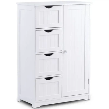 Комод с 4 ящиками и боковой закрытой секцией, 56×30×82 см, белый