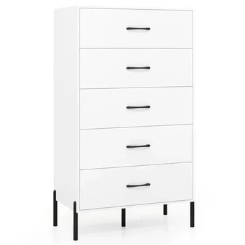 Высокий комод с 5 ящиками, 71×40×125 см, белый + черный