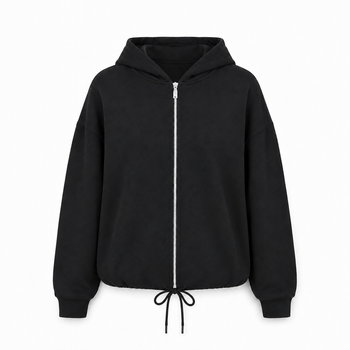 Світшот жіночий з каптуром на блискавці трикотаж чорний, 2XL-3XL
