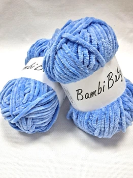 Плюшева пряжа Bambi Babi блакитний велюр 012, 100 г/110 м