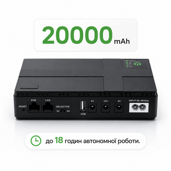 Бесперебойник для роутера UPS 5V, 9V, 12V 20000 mAh, Mini UPS для Wi-Fi роутера и GPON, ДБЖ для интернета, повербанк с аккумулятором