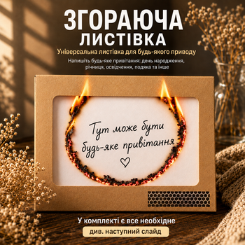 Открытка сгорающая 10,5*10,5 см коричневый, поздравление на праздник, с днем рождения