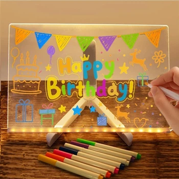 LED доска для рисования и заметок BESFURNITURE 30x20 см, акриловая, с 7 цветными маркерами и подставкой