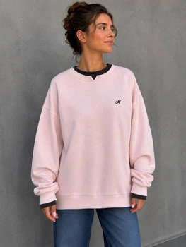 Свитшот женский Matinee&Fancy 877-52 oversize с двойным воротником и вышивкой one size розовый