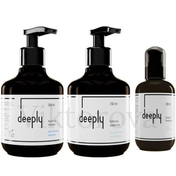 Набір для зволоження та блиску волосся Deeply (Зволожуючий шампунь Deeply Hydrating Shampoo 250мл, Зволожуючий кондиціонер Deeply Hydrating Conditioner 250мл, Крем для блиску волосся Deeply Brilliant Finishing Cream 200мл)
