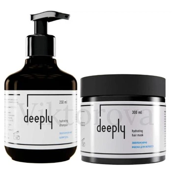 Набор для увлажнения для всех типов волос Deeply (Увлажняющий шампунь Deeply Hydrating Shampoo 250мл, Увлажняющая маска Deeply Hydrating Hair Mask 300мл для максимального питания)