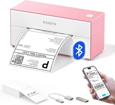 Термопринтер етикеток MUNBYN Bluetooth, бездротовий принтер етикеток 4x6, настільний принтер