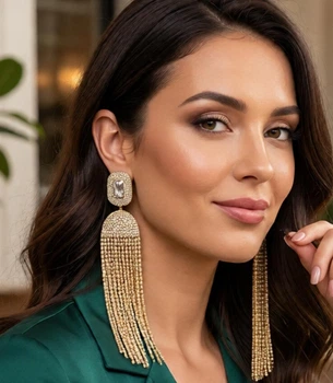 Женские сережки вечерняя бижутерия Длинные 13 см jewelry золотистые