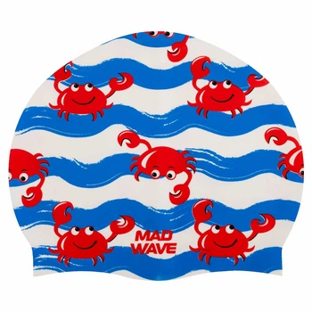 Шапочка для плавания силиконовая юниорская с крабиками Mad Swim 057407 White-Red-Blue