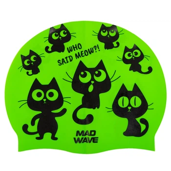 Шапочка для плавания силиконовая юниорская котики Mad Swim 057405 Green
