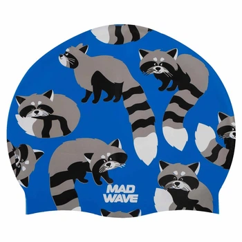 Шапочка для плавання силіконова юніорська єнот Mad Swim 057422 Blue-Black-Grey
