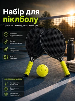 Набор для игры в пиклбол с 2 ракетками и 2 мячами 7.3 см ракетка 38.5×19см пластиковая ультралегкая детская для пикболу детей взрослых AZ1817-3RK Pickleball