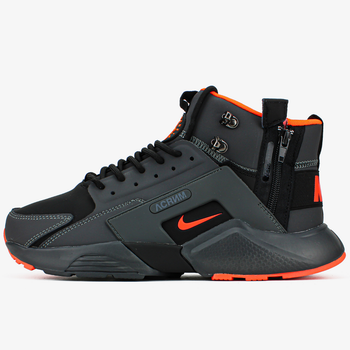 Кроссовки зимние мужские Ni Huarache Acronym termo Black Orange / Най Хуарачи Акронум термо черные 40