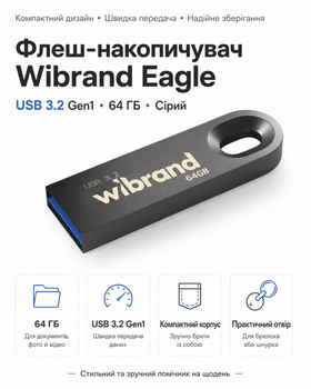 Флеш-накопичувач Wibrand USB 3.2 Gen1 Eagle 64ГБ (колір сірий)