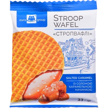 Вафлі Єврогруп із солоною карамельною начинкою 33 г